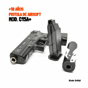 GLOCK17 MODELO C15A+ DE METAL CON SILENCIADOR