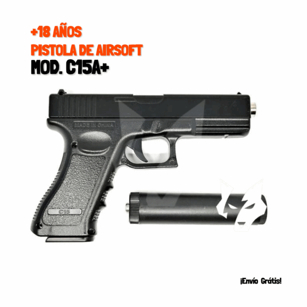 GLOCK17 MODELO C15A+ DE METAL CON SILENCIADOR - Imagen 2