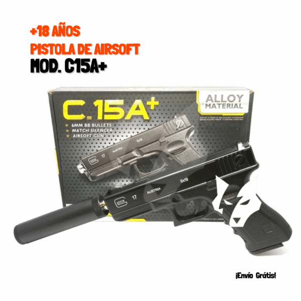 GLOCK17 MODELO C15A+ DE METAL CON SILENCIADOR - Imagen 4